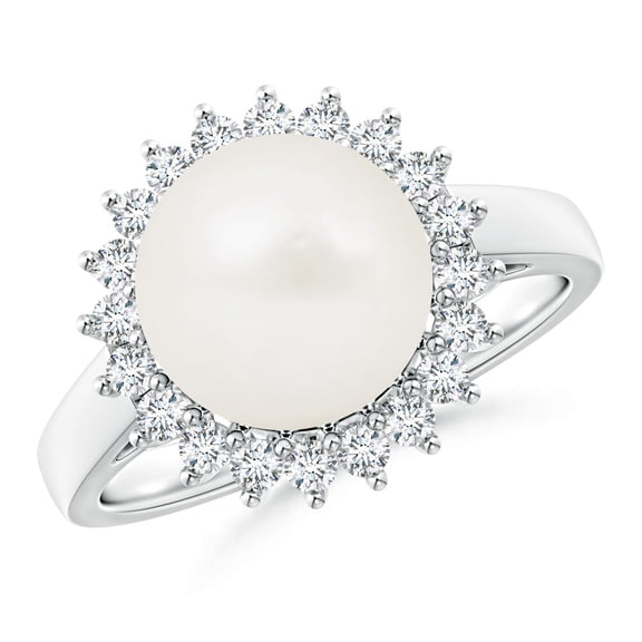 ANGARA Freshwater Cultured Pearl Ring with Floral Halo in 925 Sterling Silver for Women | June Birthstone, Birthday, Anniversary, Jewelry Gift for Women | Pearl Ring