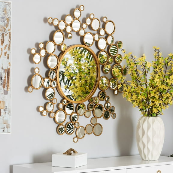 Baxton Studio Castiel Modern Glam and Luxe Antique Goldleaf Metal Bubble Accent Wall Mirror