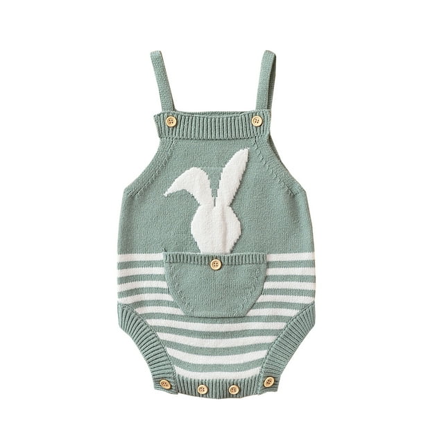 FOCUSNORM Baby Boys Girls Easter Overalls Sleeveless Bunny Print Strap Rompers Newborn Spring Outfit