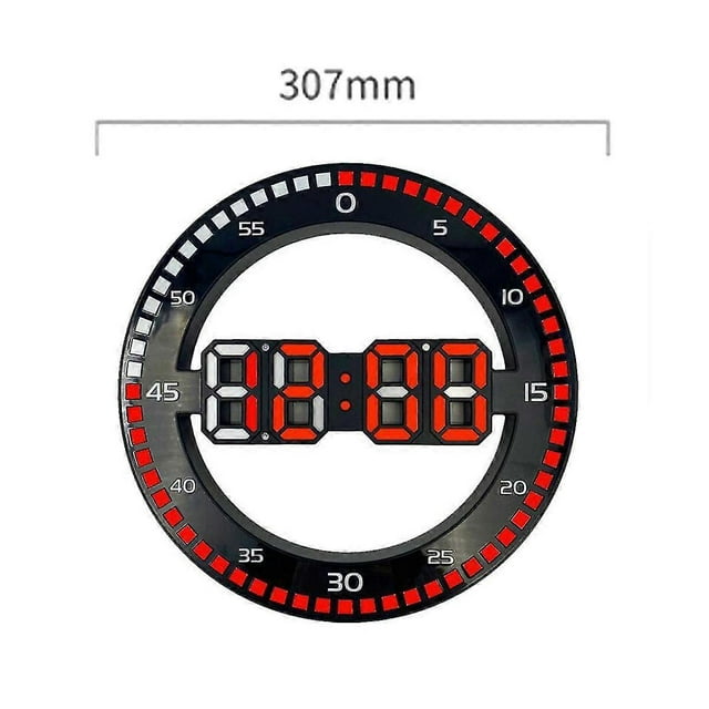 Living Room Wall Clock 3D LED Portable Wall Clock Electronic Clock Portable Screen With Jumping Seconds,Black & Red
