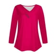 thumbnail image 5 of ATOYSOY Women's Workout Solid Color Blouses Loose Basic Tops Relaxed Comfy Casual Button Down Trendy Long Sleeve Tees V Neck Pleated Shirts Fall Pink XXXL, 5 of 5