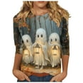 thumbnail image 2 of VKOYWKM Women's Ghost T-Shirts Halloween 3/4 Length Sleeve Women Tops Halloween Spooky Print Crew Neck Pullover Tees Loose Fit Comfy Fall Tunic Tops Halloween Costumes, 2 of 5