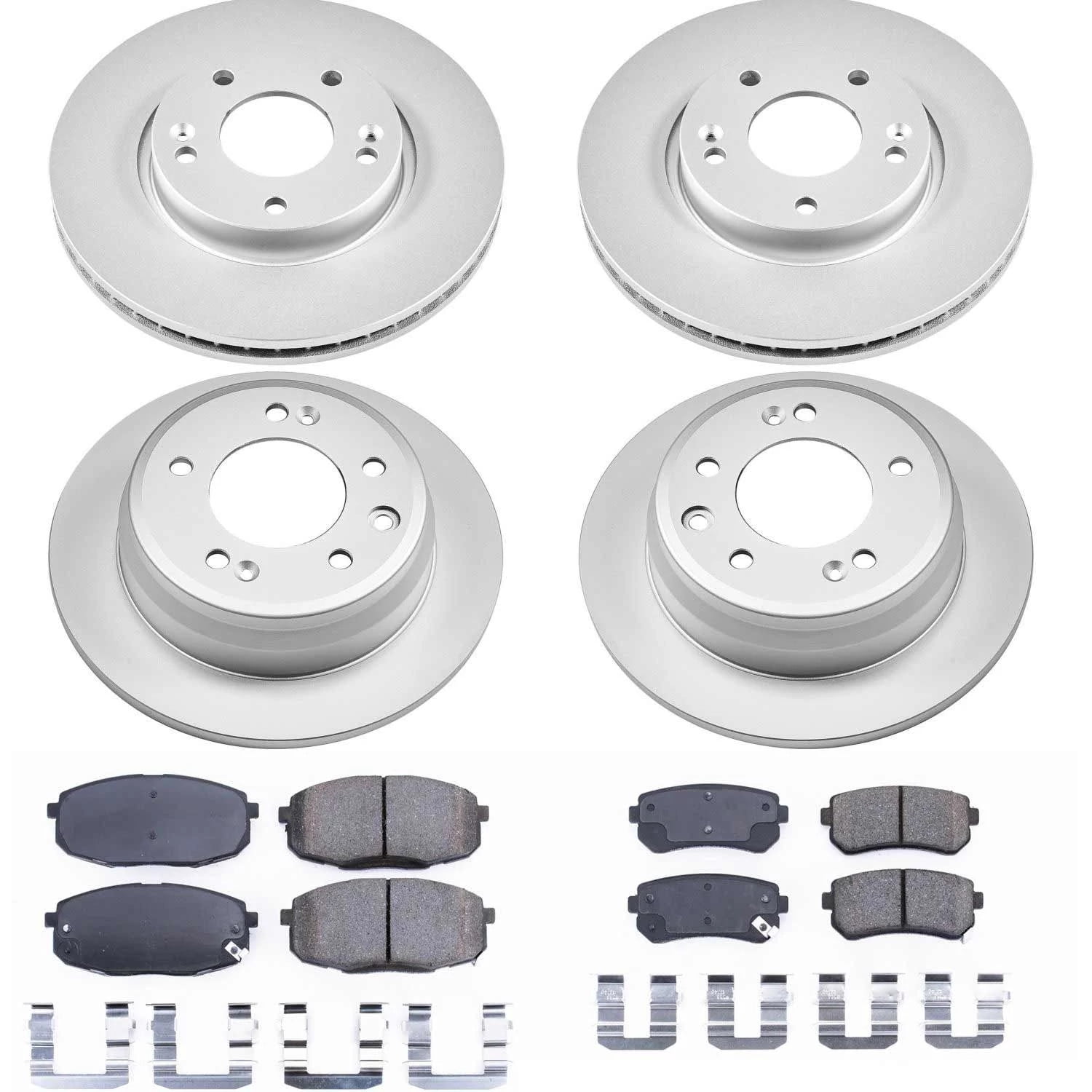 PowerStop Front and Rear Geomet Coated Brake Rotor and Pad Kit Fits: HYUNDAI Select Models CRK6302