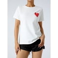 thumbnail image 2 of Qiylii Women's T-Shirt Heart/Letter Print Design Short Sleeve Round Neck Summer Breathable Simple Street Tops, 2 of 6