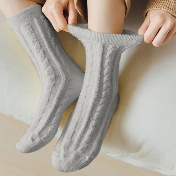 NTACZA Thick Socks Womens Size 9-11 Fuzzy Crew Gray Socks Women's Fleece Soft Warm Socks Free Size