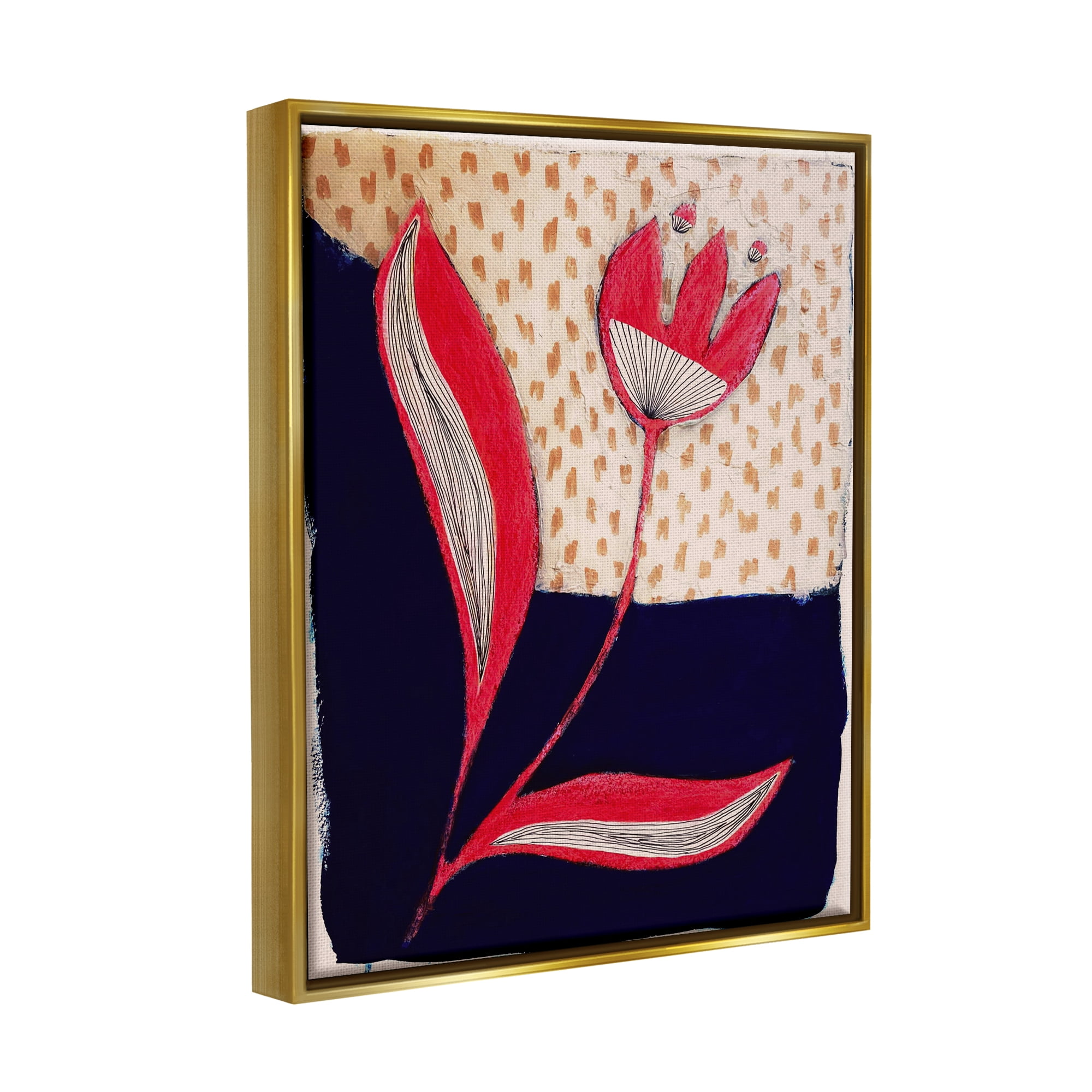 Stupell Industries Red Abstract Flower Botanical & Floral Painting Gold Floater Framed Canvas Art Print Wall Art, 17 x 21