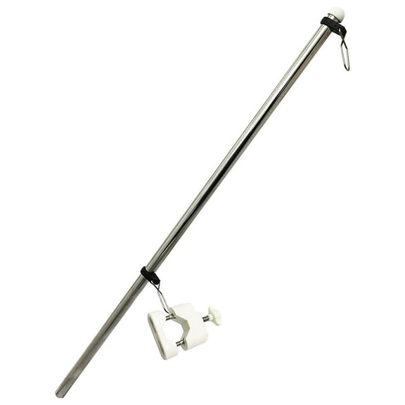 MARINE CITY Rail Mount Flag Staff & 21" Flagpole with White Plastic Base, 304 Stainless Steel Fits 7/8" to 1" Tubing  Durable, Rust-Resistant for Boats, Yachts, RVs & Marine Use