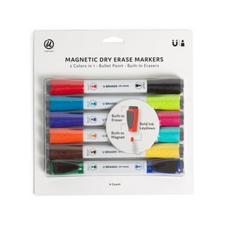 Scribbledo 12 Pack Magnetic Dry Erase Markers Fine Tip Classic Colors Whiteboard Markers with Eraser Cap Thin Low Odor Skinny White Board Markers