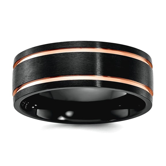 Black Zirconium Brushed and Polished Rose Ip Plated 8mm Band Size 8.5 Ring for Women and Men