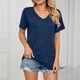 thumbnail image 3 of Camisa casual sencilla azul marino para mujer para uso diario y compras, talla M, camiseta de manga corta con cuello en V, 3 of 6