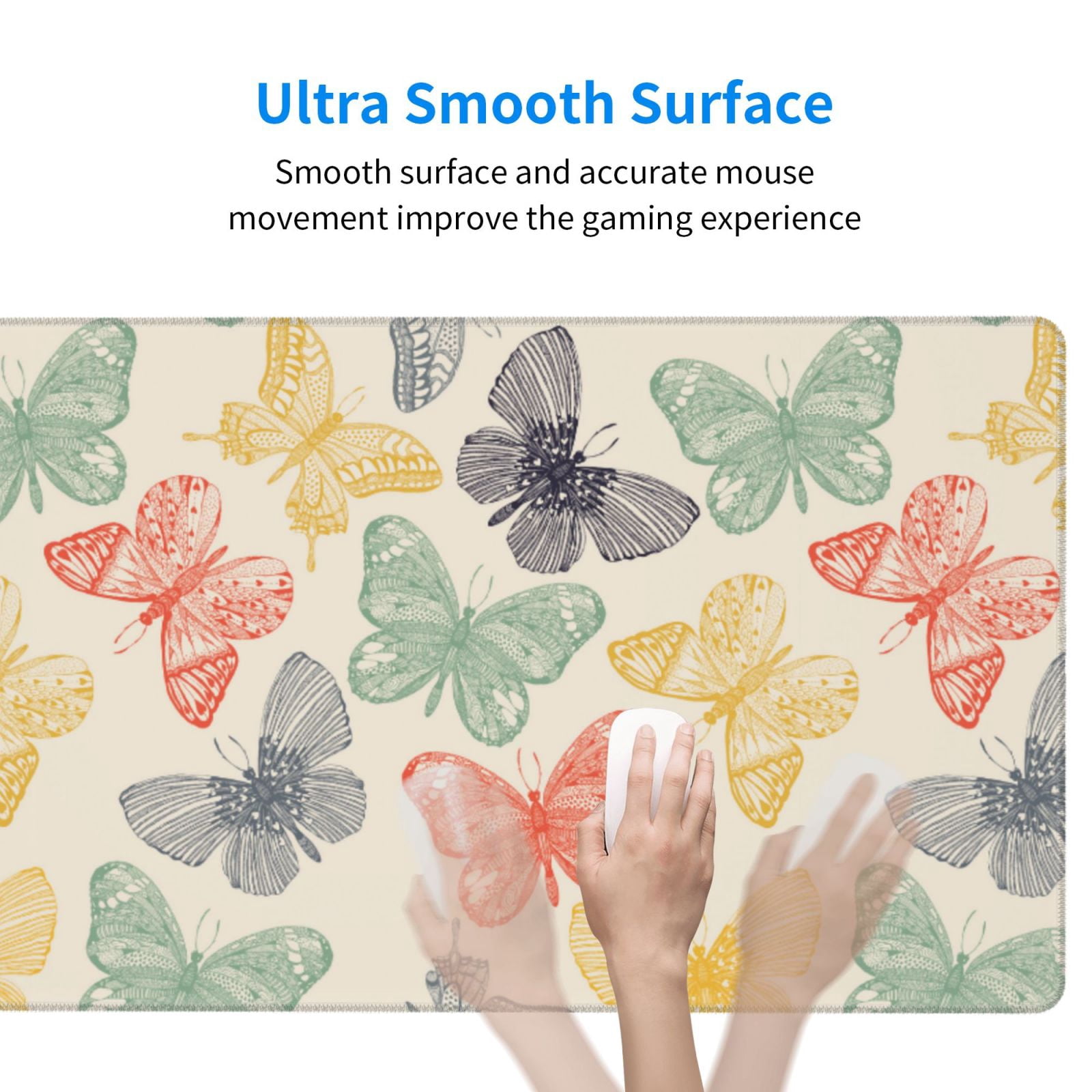 Naloa Butterfly Gaming Mouse Pad Large Mouse Mat Long Extended Desk Pad Non-Slip Rubber Mice Pads Stitched Edges Thin Pad (16x29.5 Inch)