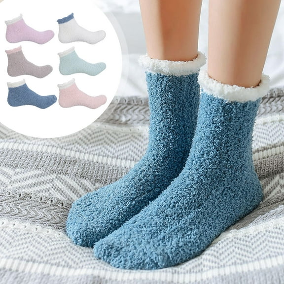 PAMINGONO 6 Pairs Heat Holder Socks Coral Fleece Warm Comfortable for Women