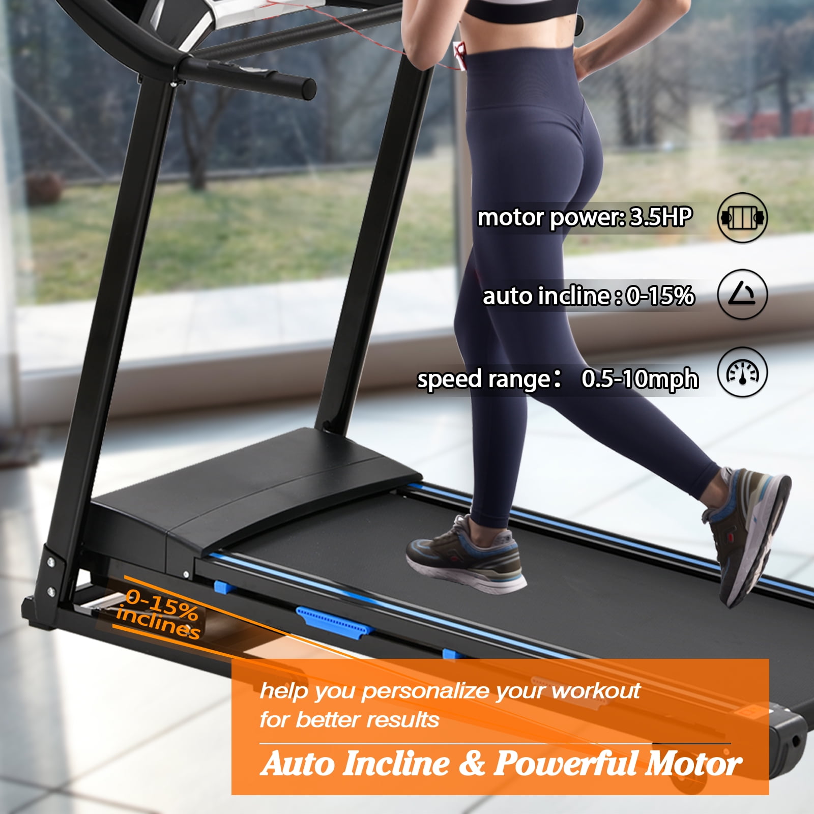 FLIMDER 330LBS Capacity 15% Auto Incline Folding Treadmills with APP for Home, 3.5HP 10MPH Speed Bluetooth Heart Rate Sensor for Running Walking Jogging Exercise Fitness