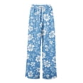 thumbnail image 4 of Petite Floral Print Palazzo Pants for Women High Waist Wide Leg Dressy Beach Vacation Trousers Light Blue L, 4 of 7