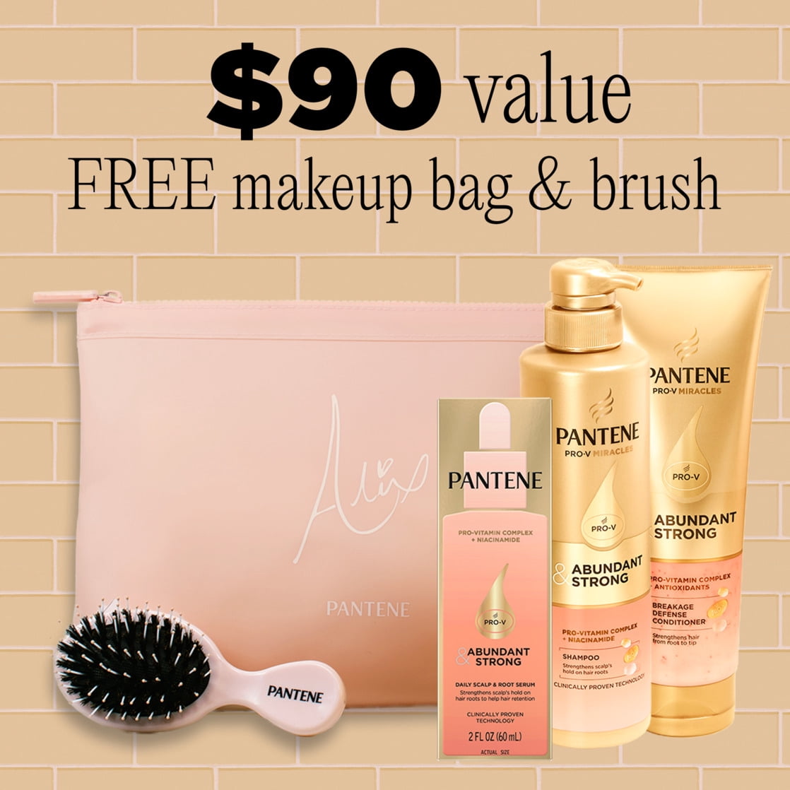 Alix Earle Pantene Abundant & Strong Gift Set (Shampoo and Conditioner, Serum, Brush, Bag)