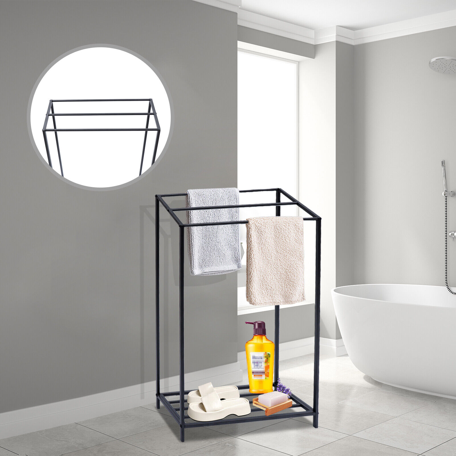 Wrought Iron 3 Tier Free Standing Bathroom Towel Holder Bar Rack Stand