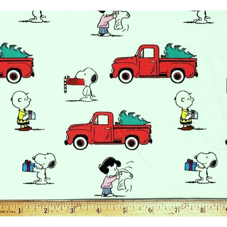 1/2 Yard - Peanuts Snoopy Charlie Brown & Lucy Christmas on Light Green Cotton Fabric (Great for Quilting, Sewing, Craft Projects, Throw Pillows & More) 1/2 Yard X 44" Wide