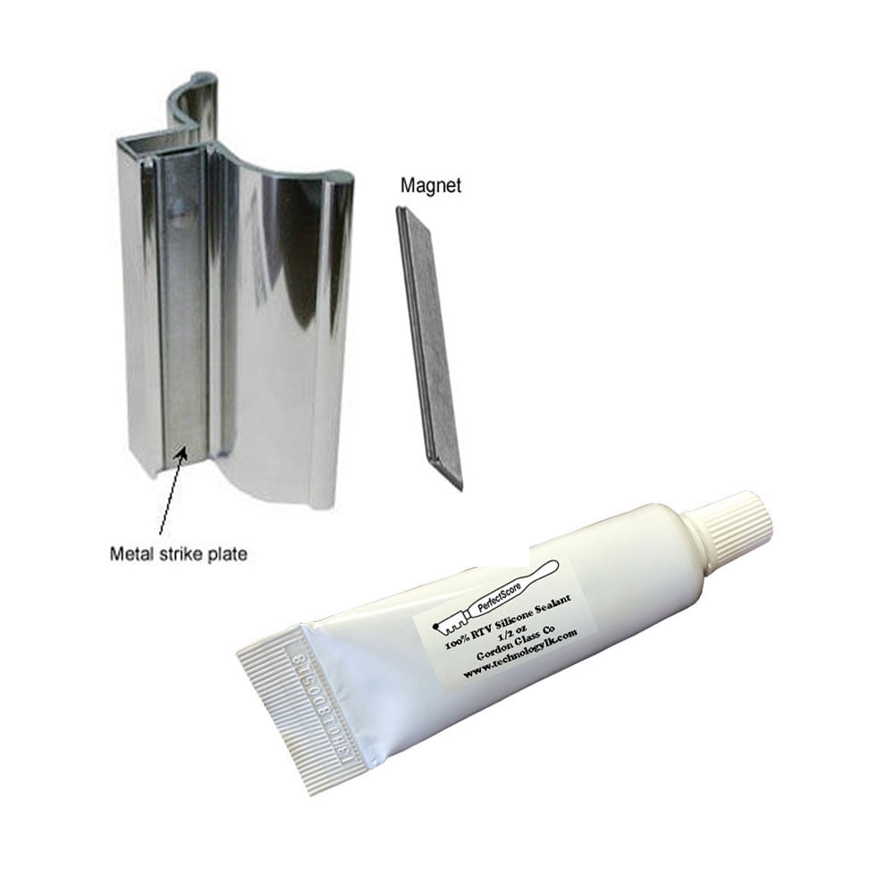 3" Bright Chrome Frameless Shower Door Handle with Metal Strike,