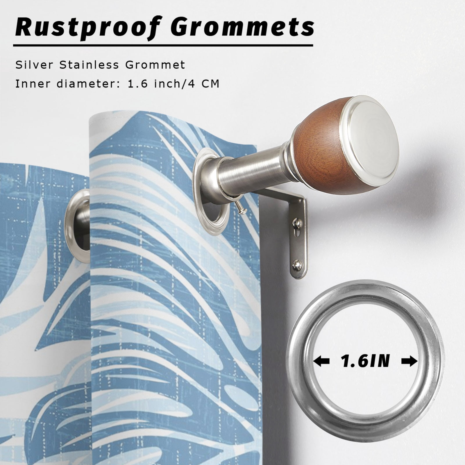 Coastal Blue Palm Leaves Outdoor Curtains for Patio, Tropical Botanical Minimalist Modern Sunshade Privacy Drapes Grommet Waterproof Outside Curtains for Porch/Cabana/Balcony 54"x 108", 1 Panel
