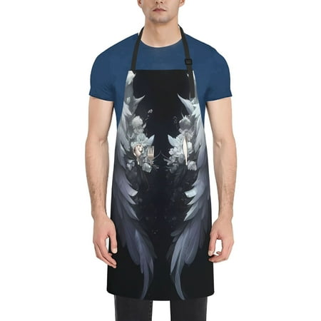 

Vsdgher Elegant Feathered Floral Wings Waterproof Apron with 2 Pockets Kitchen Chef Aprons Bibs for Grooming Cooking Baking Painting Gardening