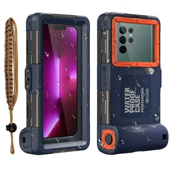 Shellbox 50ft Professional Waterproof Diving Housing for iPhone Samsung Universal Snorkeling Scuba Underwater Smartphones Protective Case for Outdoor Swimming Surfing Drifting with Lanyard(Orange)