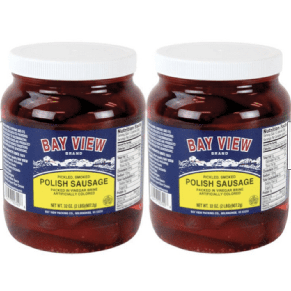 Bay View Brand Pickled Polish Sausage 32 Ounce Jar Bar Tavern Food