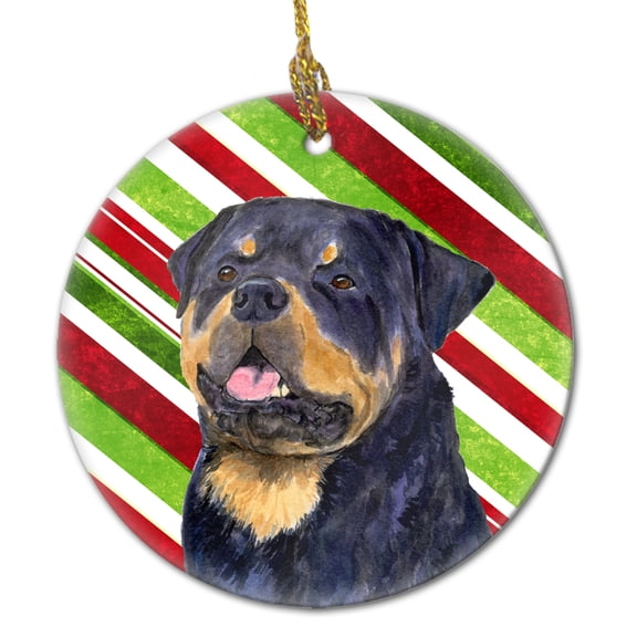 Rottweiler Candy Cane Holiday Christmas Ceramic Ornament SS4593