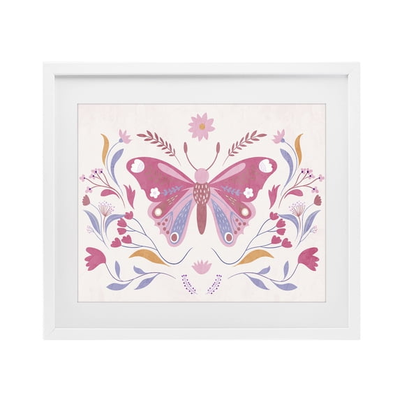 Stupell Industries Whimsical Folk Butterfly White Framed Print Under Glass, design by Kim Allen