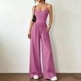 thumbnail image 4 of Dazajoo Women's Casual Sleeveless Jumpsuits One Piece Spaghetti Strap Wide Leg Romper with Pockets Summer Beach Outfits,Purple,XXL, 4 of 6