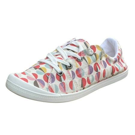 KELINFONG Women s Fashion Sneakers Printed Canvas Flats Low Top Slip on Soft Sole Casual Walking Shoes