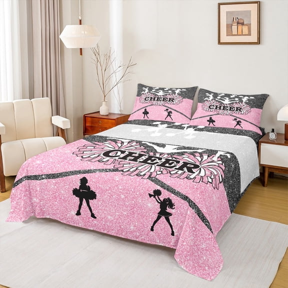 Manfei Cheerleading Twin Sheet Sets,Cheeleader Gifts Twin Fitted Sheet,Preppy Dancer Flat Sheet,Lightweight Room Decor,3-Piece