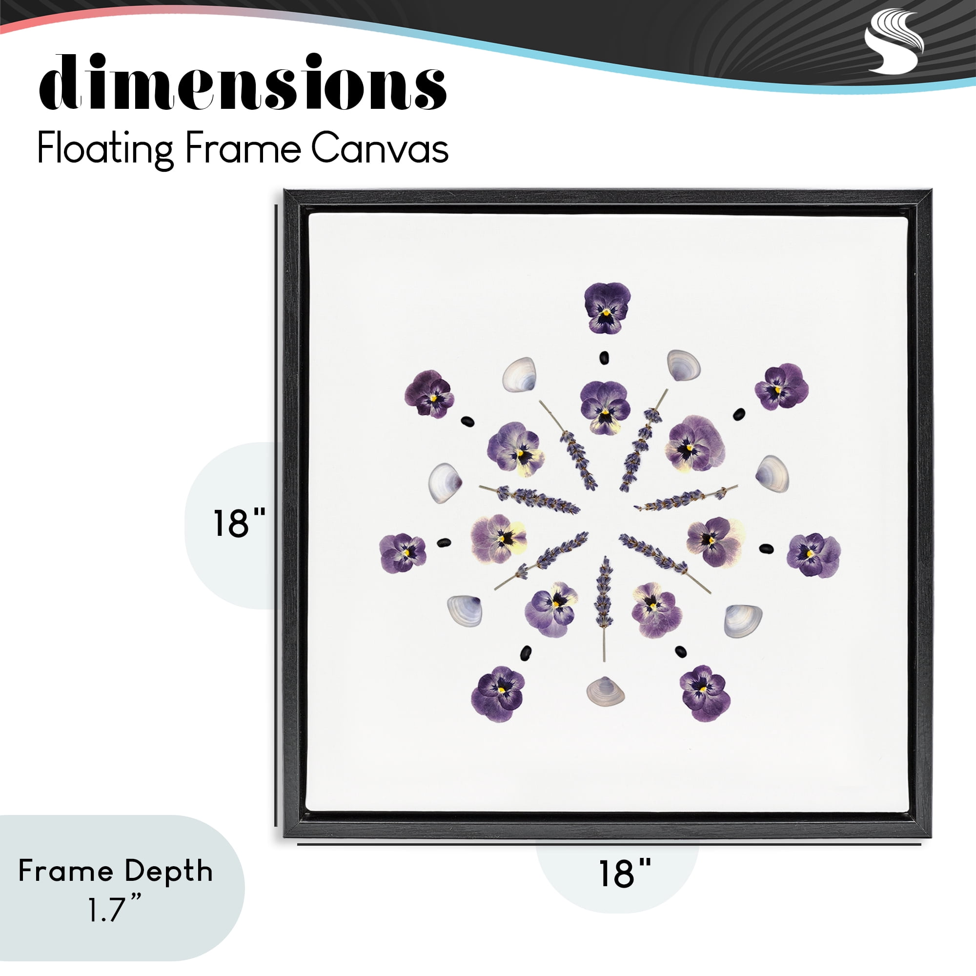 Stupell Industries Pansies & Lavender Symmetry Black Framed Floater Canvas Wall Art, design by Beth Adoette