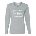 thumbnail image 2 of Wild Bobby Plot Twist He Lives Luke 24:23 Inspirational/Christian Women Graphic Long Sleeve Tee, Heather Grey, X-Large, 2 of 5