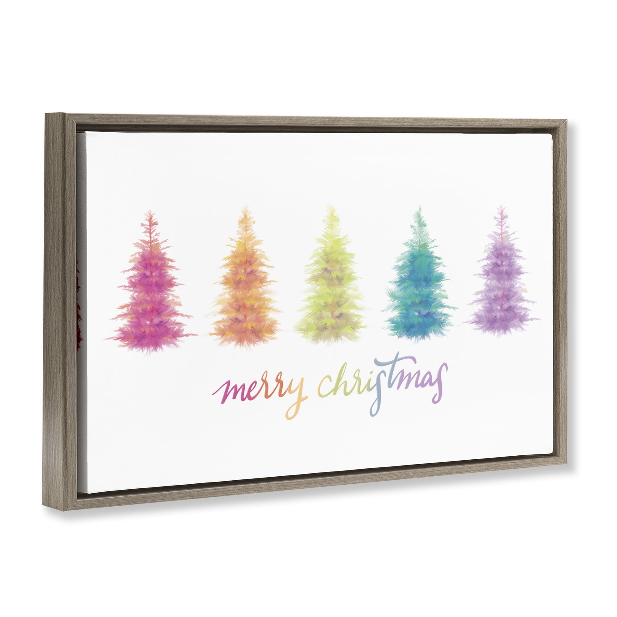Stupell Industries Rainbow Christmas Trees Holiday Painting Brown Floater Framed Art Print Wall Art, 25 x 17