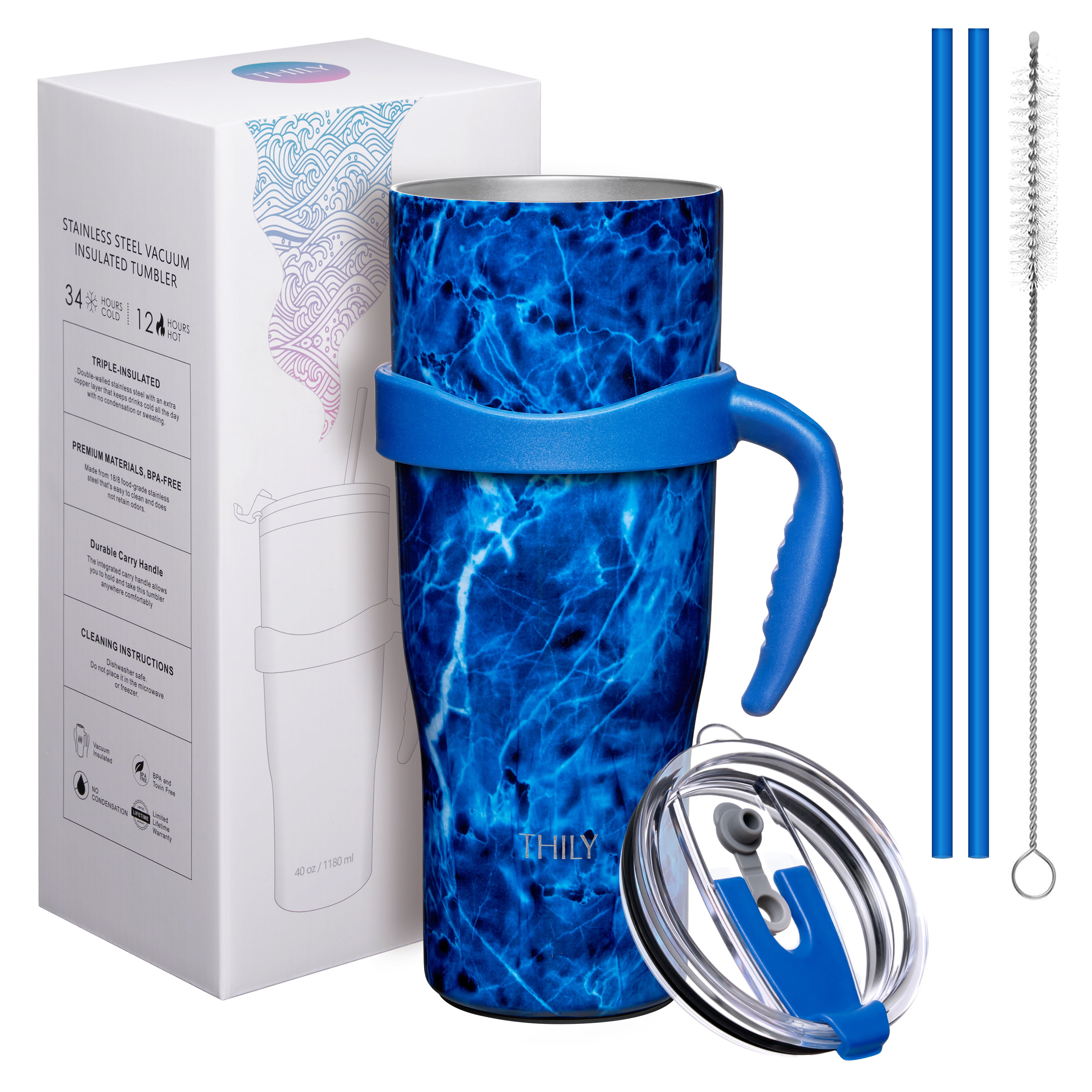 Stainless Steel Tumbler 40oz, Handle, Tie Dye, Straw, Coffee Termos Cup  GG1208 From Bestoffers, $3.97