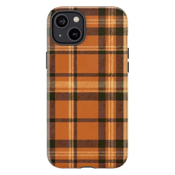 Rust Orange Plaid Phone Case, Classic Fall Tartan Check Pattern iPhone Cover, Cozy Autumn Aesthetic Protective Case for iPhone 16 15 14 13 12 11 Plus Pro Max Mini