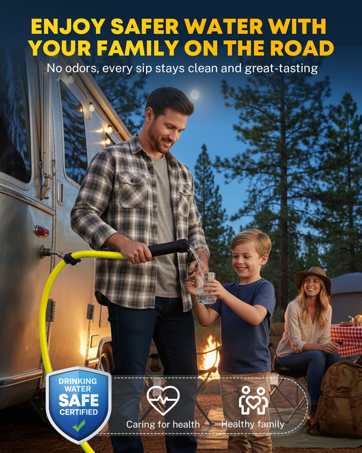 Kohree 12FT RV Water Hose – NSF Certified 5/8" Premium Drinking Water Hose, Safe & Lead-Free, No Kink and Flexible Garden Hose with Storage Bag for RV, Camper, Truck, Car, Yellow