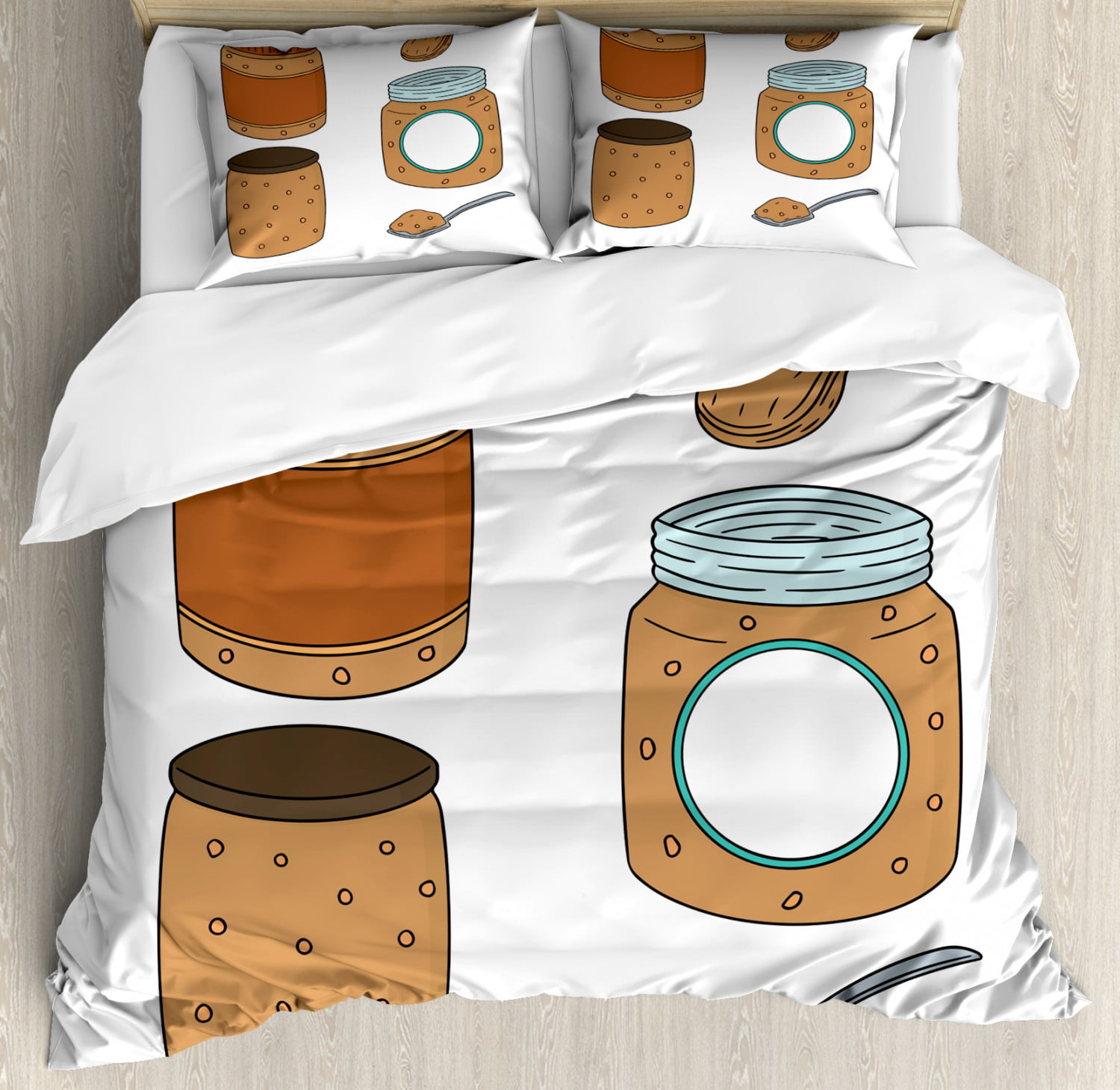 Peanut Butter Duvet Cover Set Queen Size, Cartoon Breakfast Smooth and  Crunchy Varieties Food in a Jar, 3 Piece Bedding Set with 2 Pillow Shams,  Brown Pale Blue Pale Brown, by Ambesonne -