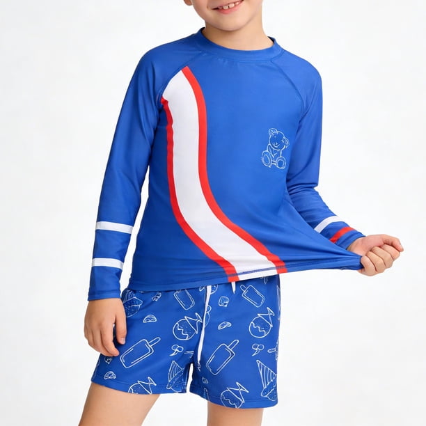 Odeerbi 1-10 Años Niños 3 Piezas de Manga Larga Rash Guard Set Upf 50 + Rápido Seco Surf Traje de Baño Con Pantalones Cortos Gorra de Baño