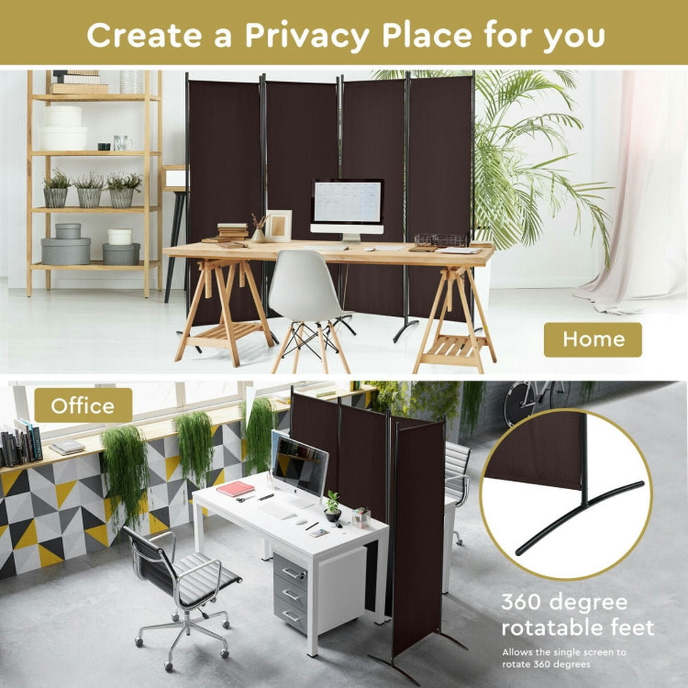 Spaco 4-Panel Room Divider with Powder Coated Steel Frame, Privacy Screen with Upgraded Arced Feet, Room Divider for Indoor, Brown