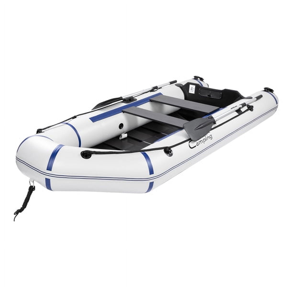 Water Adult Assault Boat Off-White/ Hard Deck & Paddle Lock - 726LB PVC Dinghy Kit w/ Pump, Oars & Bag