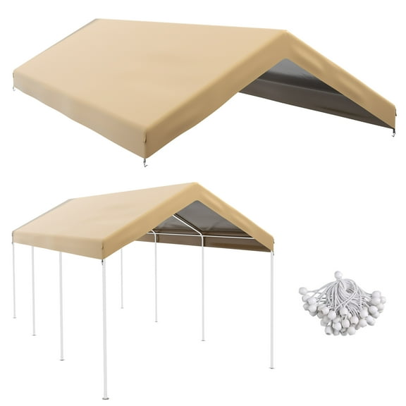 YANG2 ，10 x 20 ft Carport Canopy Replacement Cover - Heavy-Duty Weather-Resistant Tarpaulin with Bungee Cords, UV-Protected Cover for Carports, Trucks, Boats & Outdoor Storage,Beige