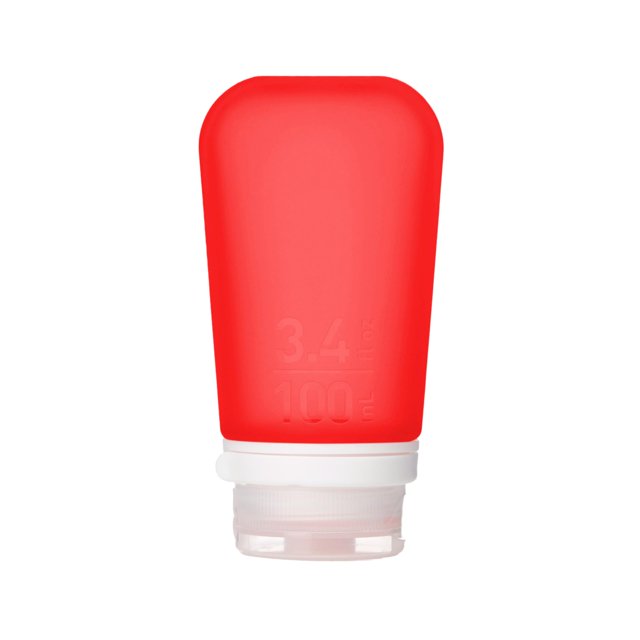 Botella de viaje humangear GoToob+ grande de silicona de 100 ml, color rojo