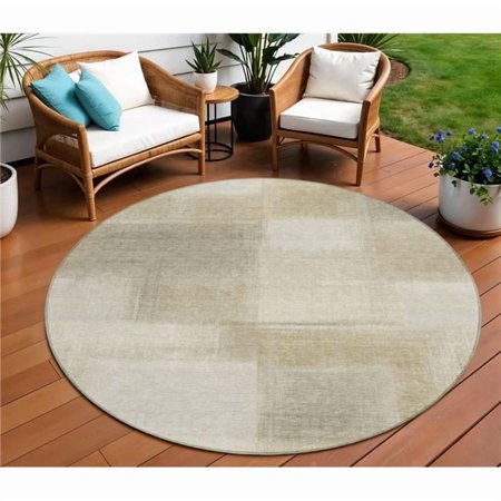 HomeRoots 608785 8 ft. Taupe Round Geometric Washable Indoor & Outdoor Area Rug