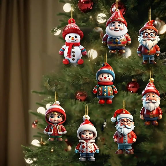 Christmas Ornament Cartoon Snowman Santa Claus Pendant 2D Acrylic Xmas Tree Hanging Ornament for Tree Home Car Decor