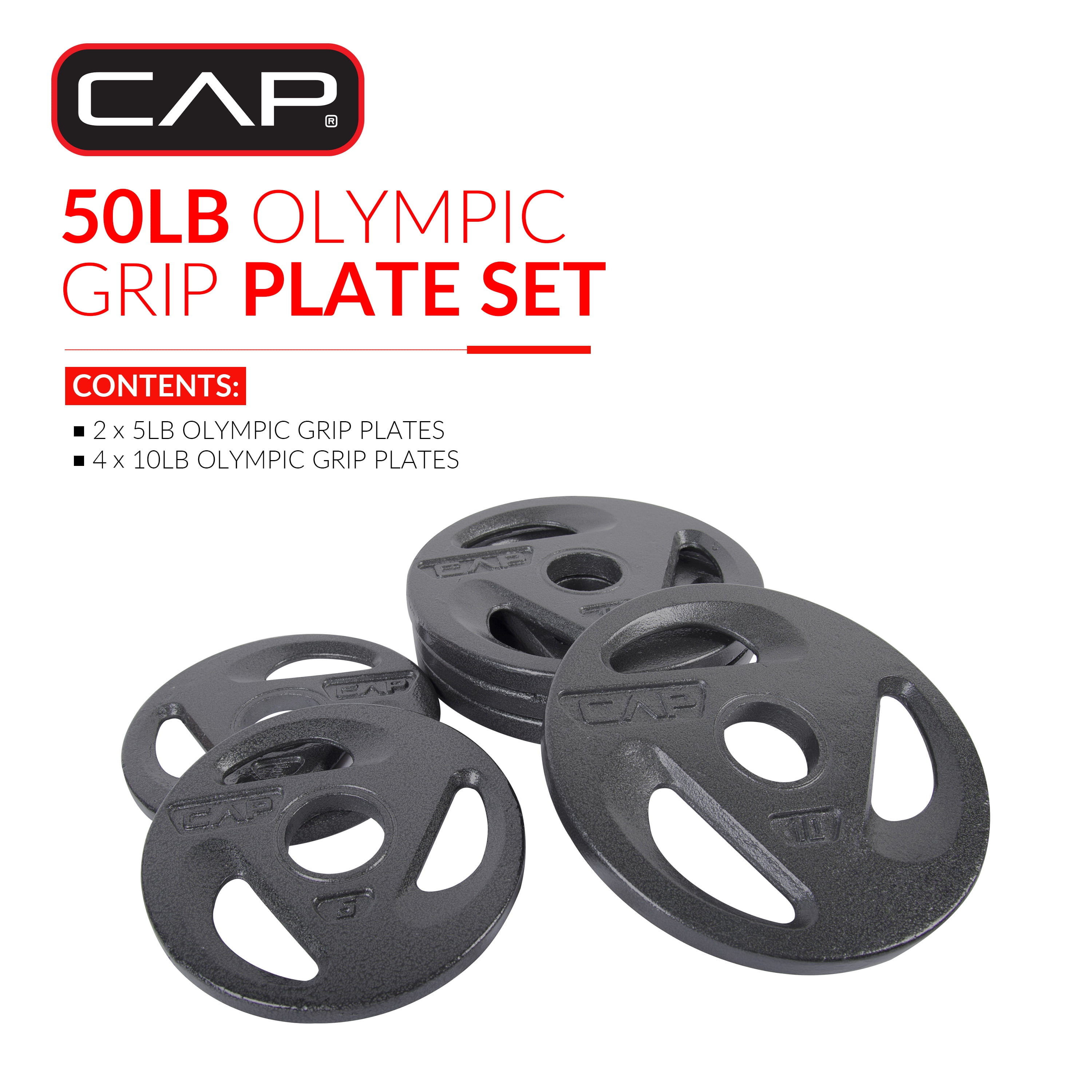 CAP Barbell 50 lb Olympic Grip Plate Weight Set (10x4, 5x2)