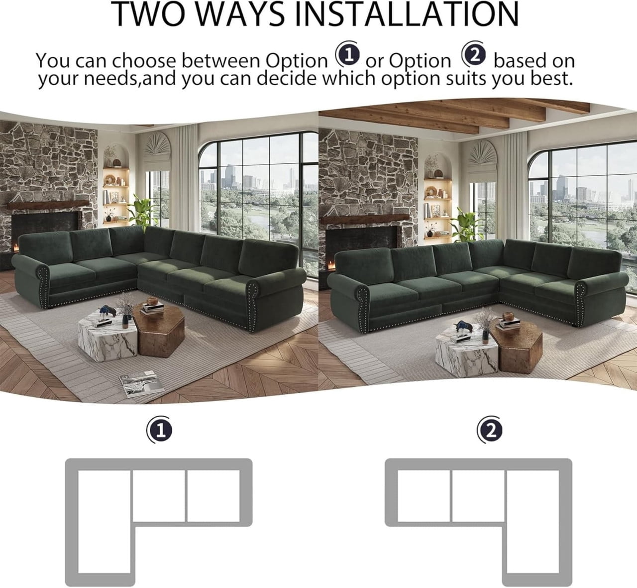 118" L-Shaped Convertible Sleeper Couch Bed, Chenille Upholstered Sectional Sofa with Pull-Out Sofa Bed, Modern Chesterfield Sofa for Living Room