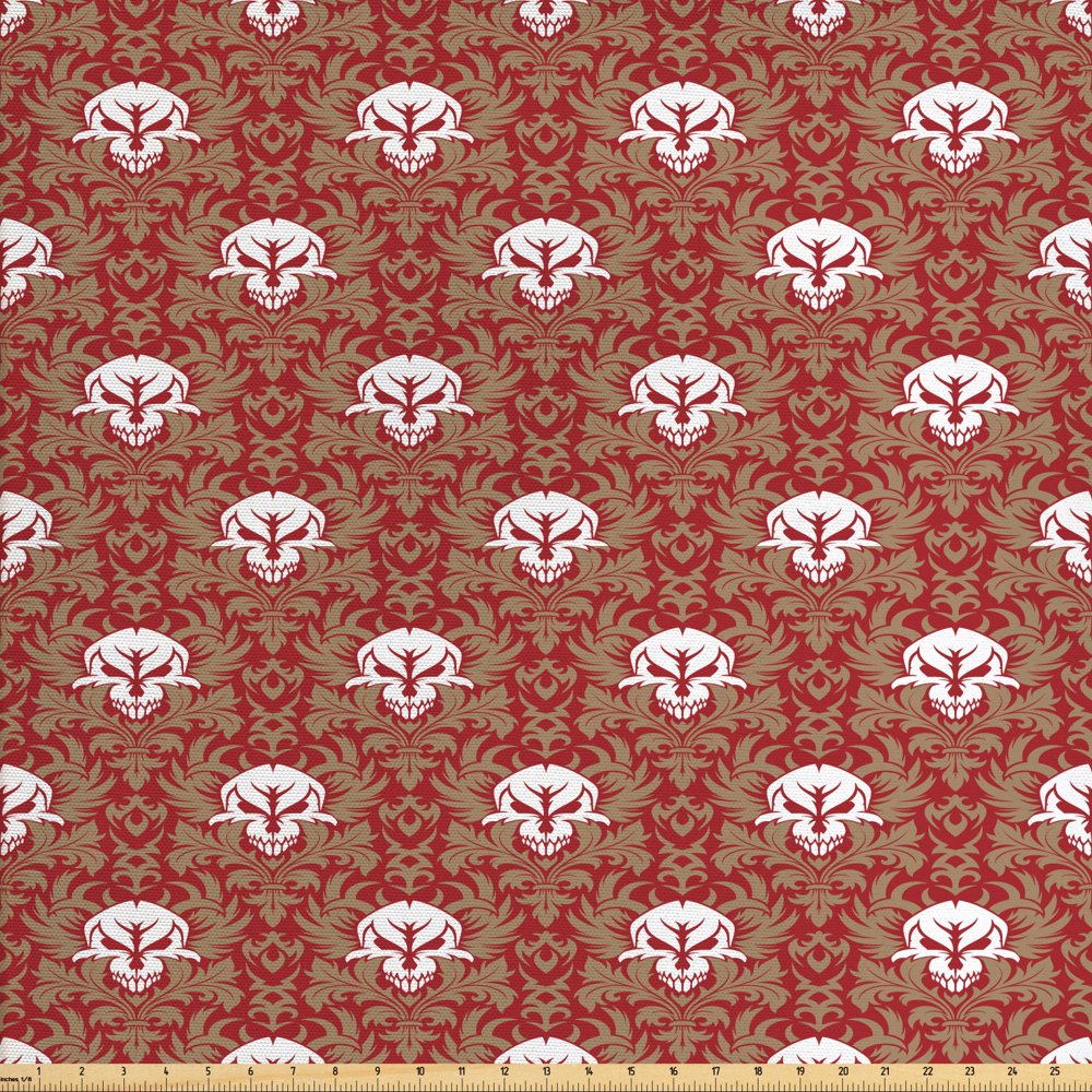 Gothic Fabric by The Yard, Baroque Pattern with Floral Curves Old