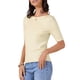 thumbnail image 4 of Camiseta básica de punto casual de manga corta para mujer INSPIRE CHIC, con cuello barco, ligera y elástica, color beige, 4 of 6