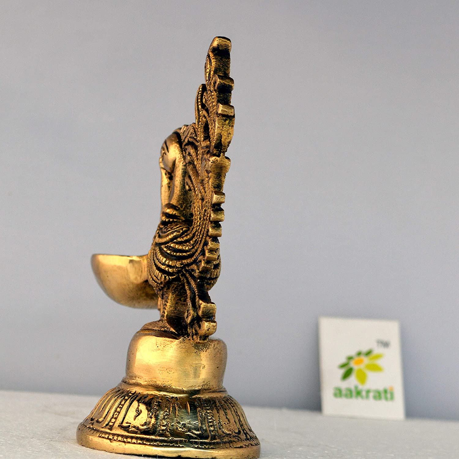 Aakrati Table Diya - Peacock Oil lamp - Metal Brass Antique Finish Worship - Prayer Deepak